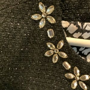 Alfred Dunner Dressy Sparkling black jacket Floral lined- rhinestones pockets 14